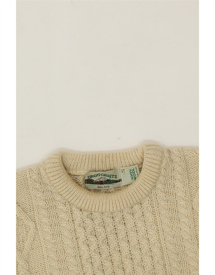 Maglione da donna con scollo a barca ARANCRAFTS UK 10 piccolo in lana beige