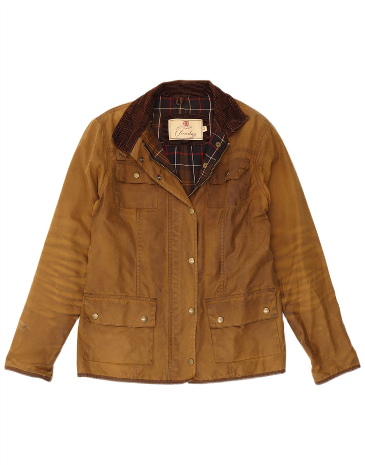 Giacca in cotone cerato da donna VINTAGE UK 14 grande cotone marrone