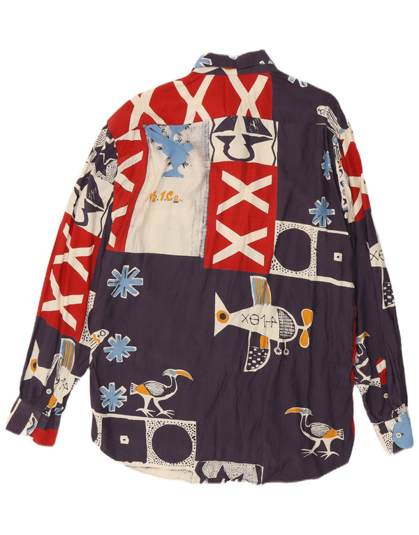 Enara Camice Mens Abstract Pattern Shirt XL Navy Blue Viscose