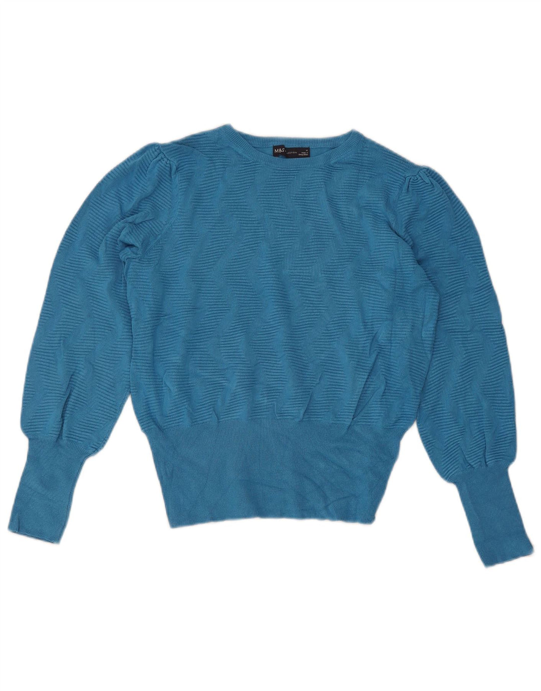 Maglione maglione girocollo da donna Marks & Spencer UK 14 Blu medio geometrico