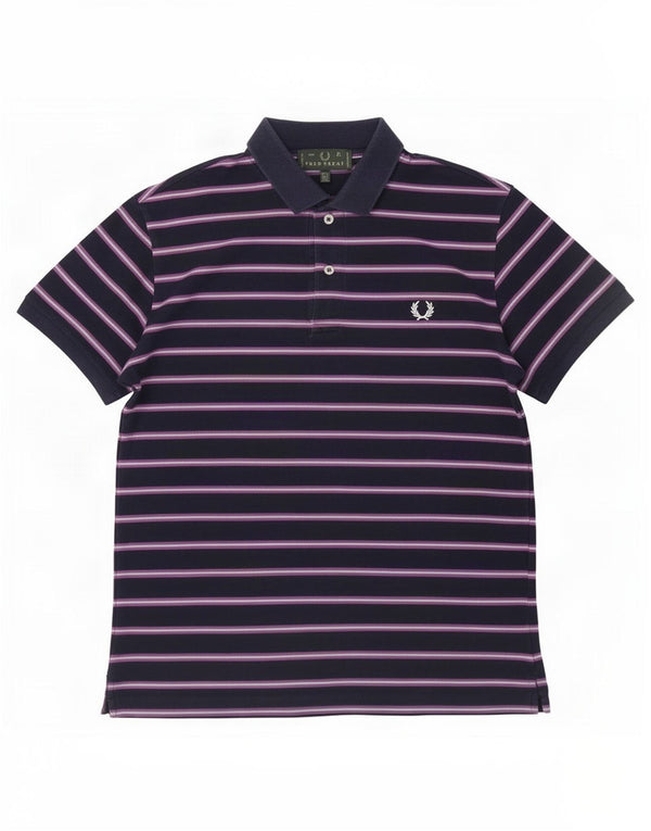 Polo da uomo Fred Perry grande in cotone a righe blu navy