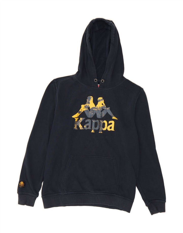 KAPPA Mens Graphic Hoodie Jumper Medium Navy Blue Cotton Vintage Kappa and Second-Hand Kappa from Messina Hembry 