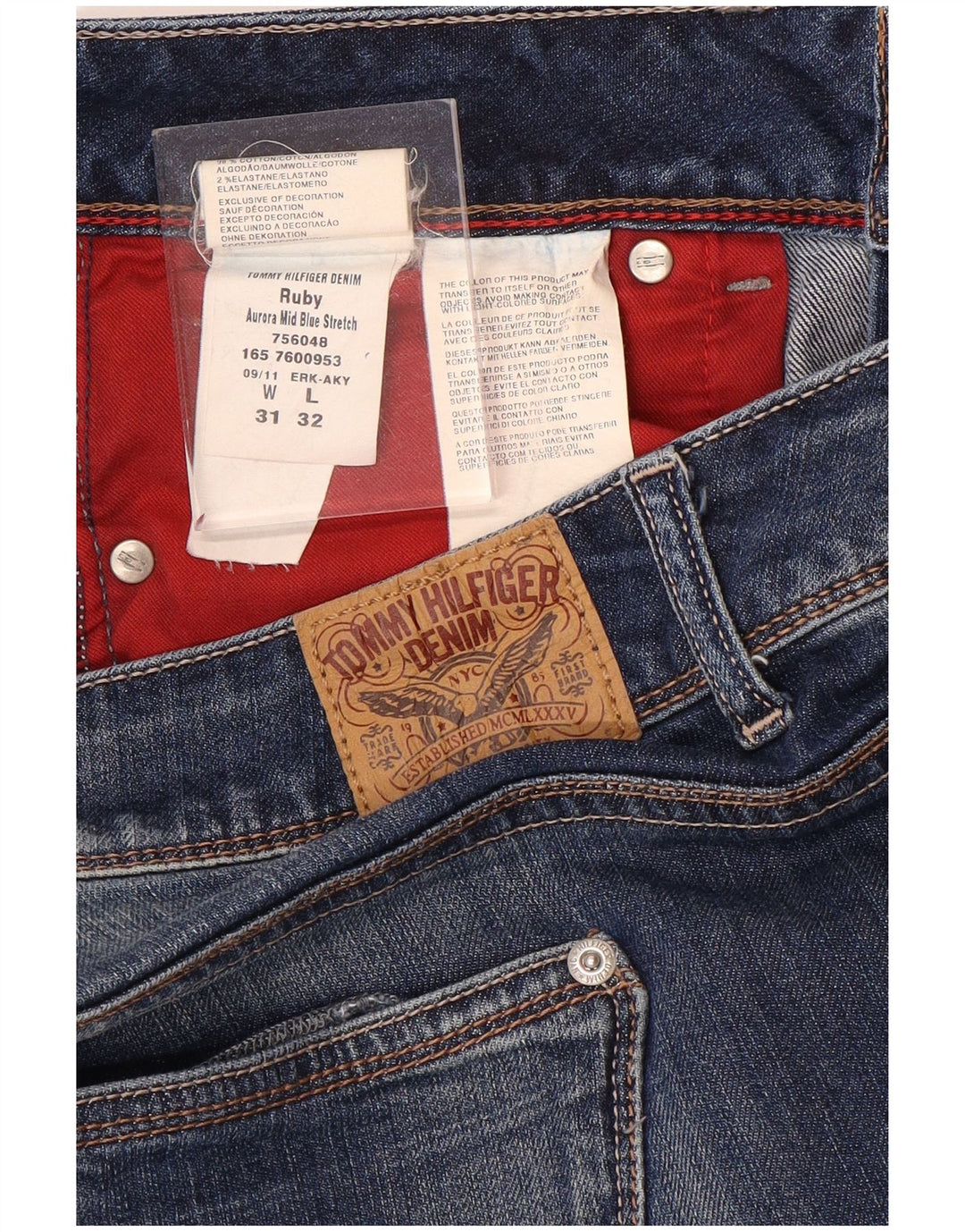 Jeans dritti rubino da donna Tommy Hilfiger W31 L32 cotone blu