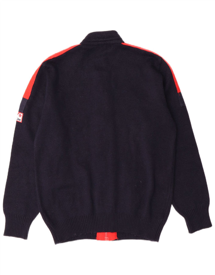 Maglione cardigan da uomo vintage IT 50 lana color block medio blu navy