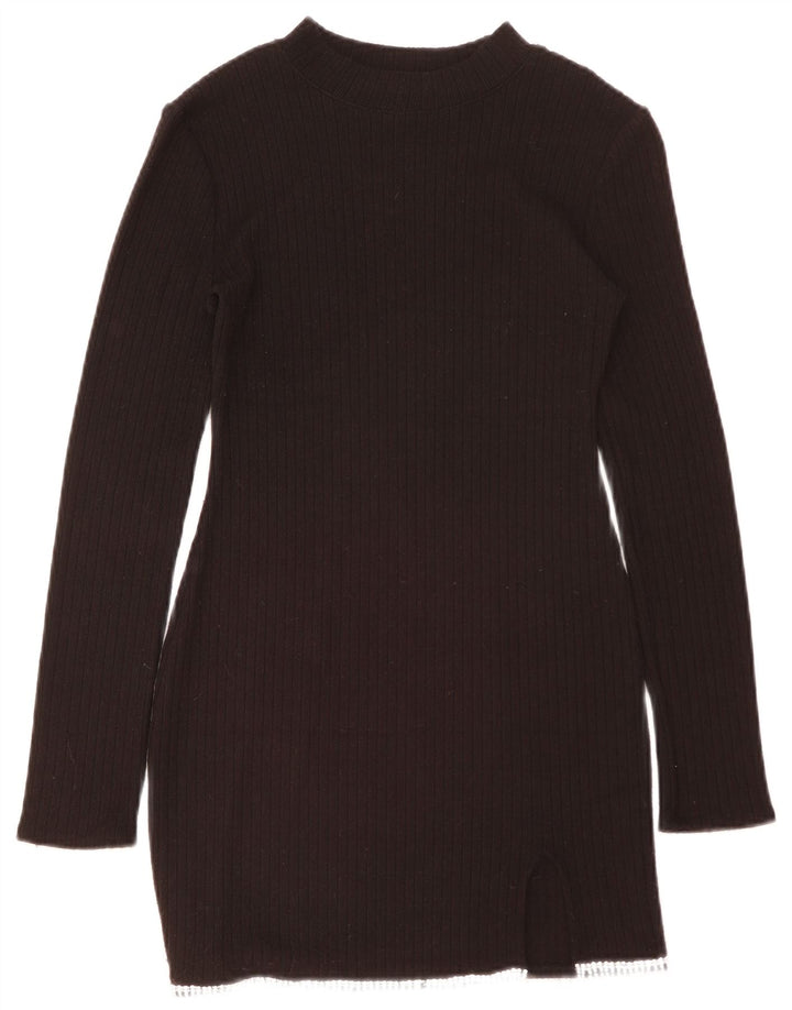 Abito maglione a maniche lunghe da donna Zara UK 12 poliestere nero medio