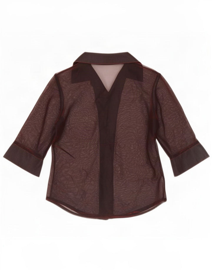Camicetta da donna vintage con maniche a 3/4 trasparente UK 12 rossa media
