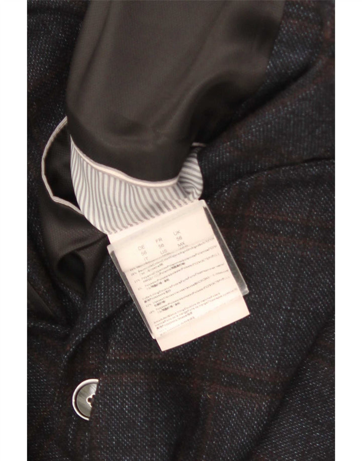 Giacca blazer da uomo a 2 bottoni Hugo Boss EU 56 3XL lana a quadri blu navy