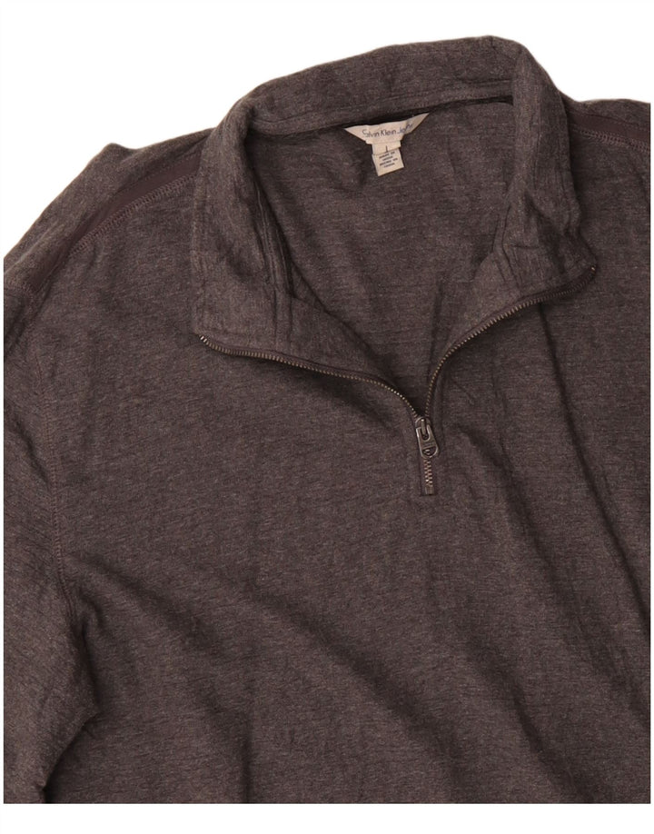 CALVIN KLEIN JEANS Maglione da uomo con zip e collo grande in cotone grigio