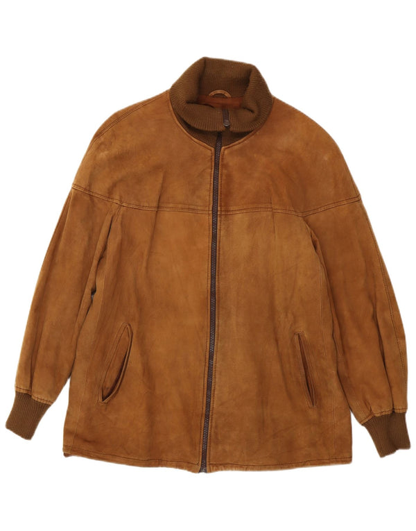 Giacca vintage da donna in pelle scamosciata IT 48 XL in pelle marrone