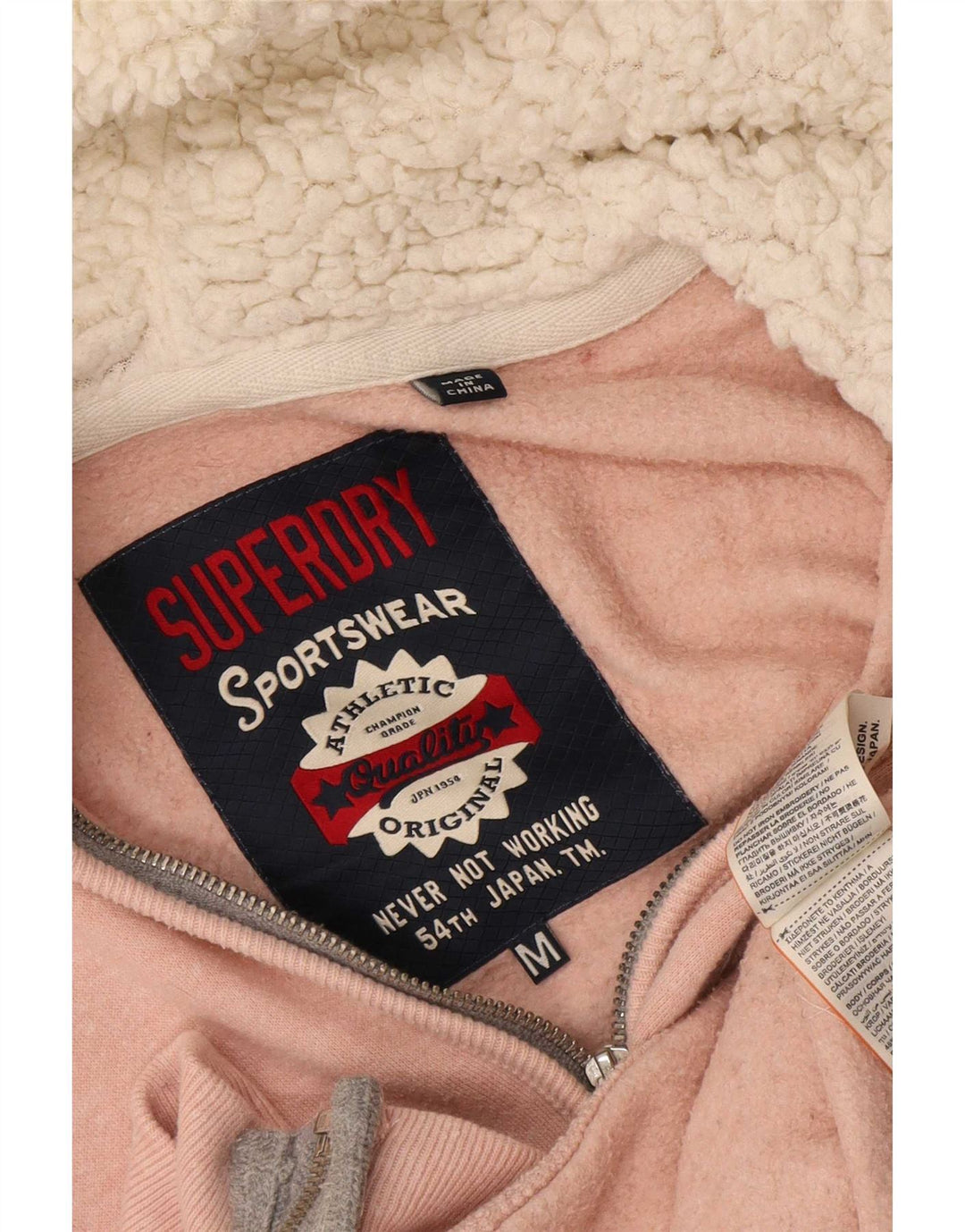 Felpa con cappuccio e zip grafica da donna Superdry UK 14 Poliestere rosa medio