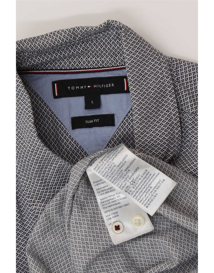 Camicia slim fit da uomo Tommy Hilfiger grande cotone geometrico grigio