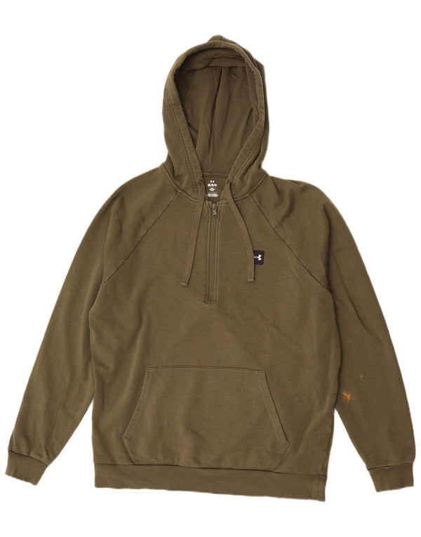 Felpa con cappuccio da uomo con cappuccio e zip Under Armour, grande, in cotone kaki