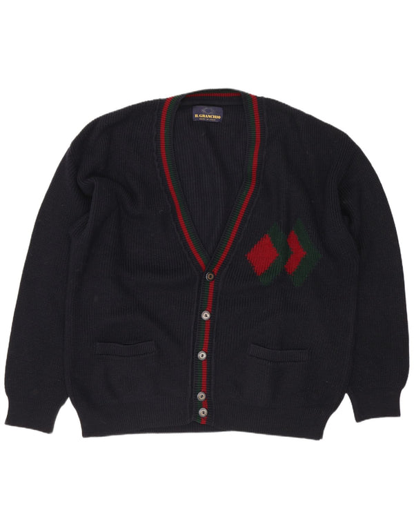 Maglione cardigan da uomo Il Granchio XL Lana geometrica blu navy