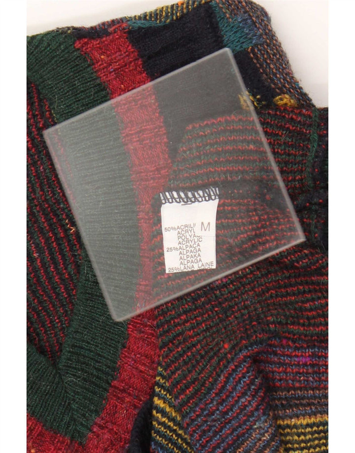 Maglione vintage da uomo con scollo a V, acrilico geometrico multicolore medio