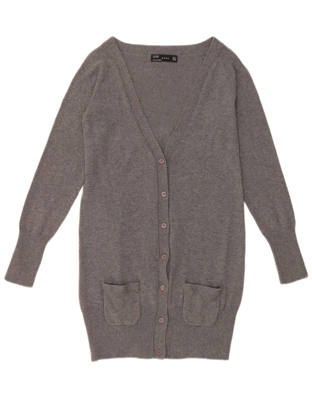 Maglione cardigan lungo da donna Zara UK 12 Grigio medio