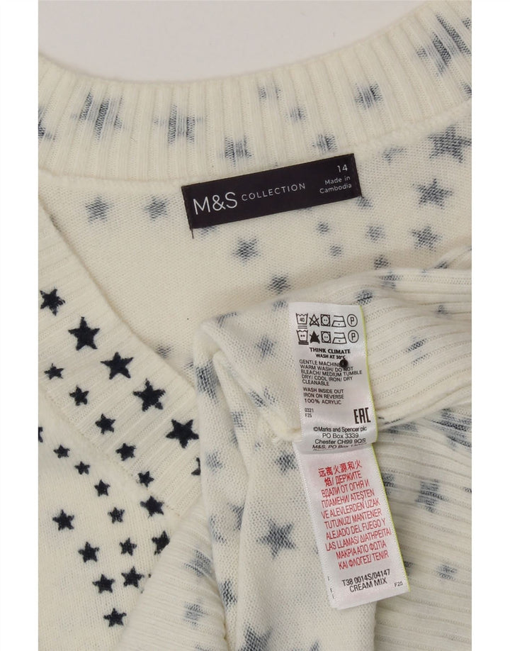 Maglione maglione con scollo a V da donna Marks & Spencer UK 14 grande bianco