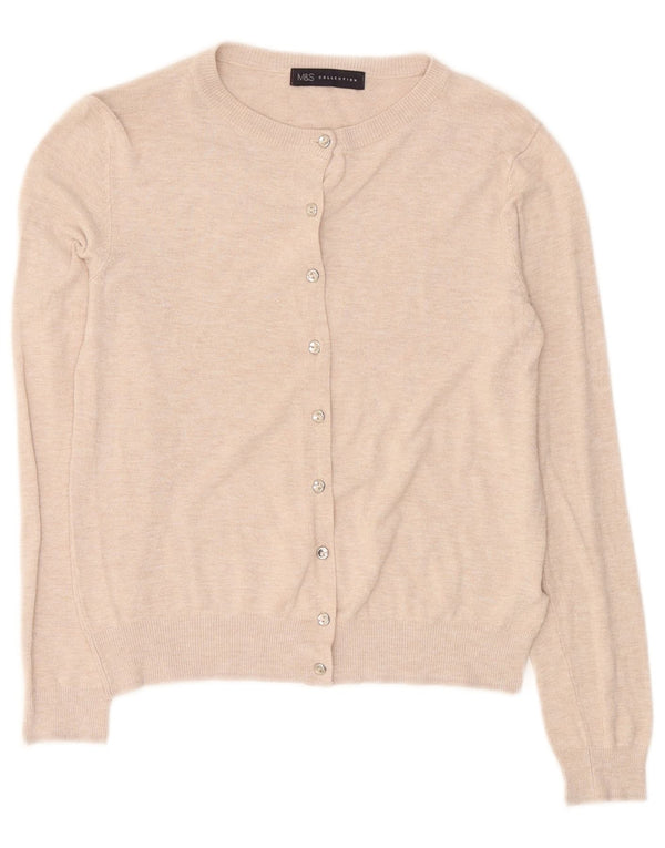 Maglione cardigan corto da donna Marks & Spencer UK 10 piccolo viscosa beige