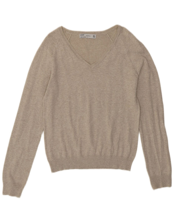Maglione con scollo a V da donna Zara UK 14 grande Beige