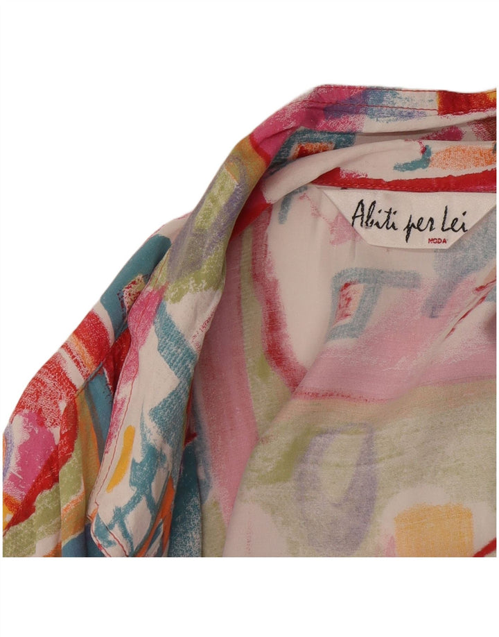 Camicia vintage da donna a maniche corte IT 46 Grande patchwork multicolore
