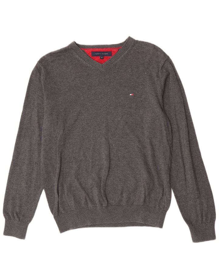 Maglione maglione con scollo a V da uomo Tommy Hilfiger in cotone grigio medio