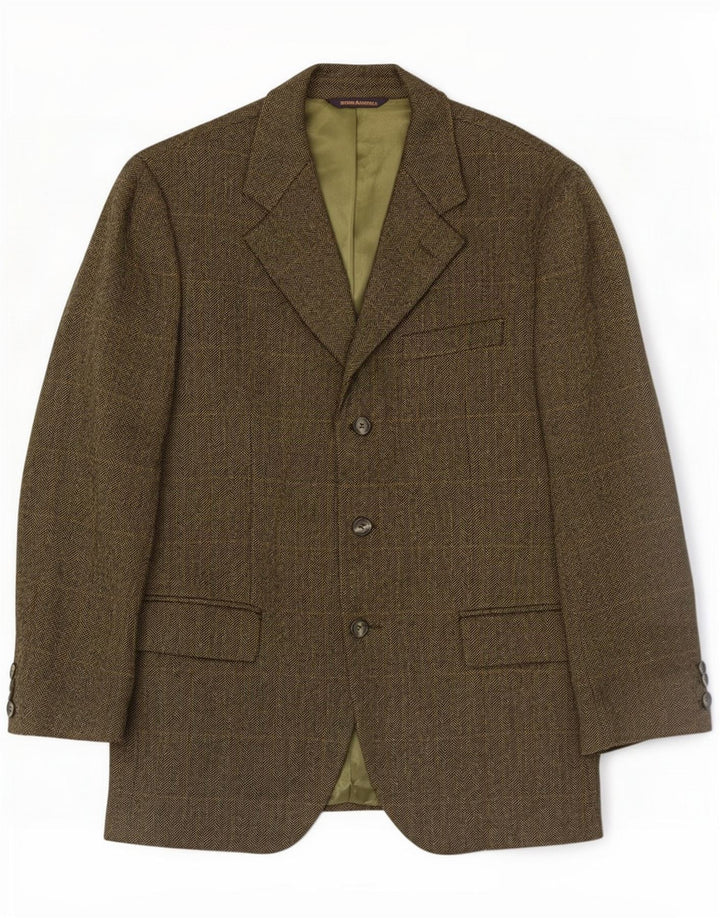 Giacca blazer a 3 bottoni da uomo John Ashfield IT 50 grande kaki a spina di pesce