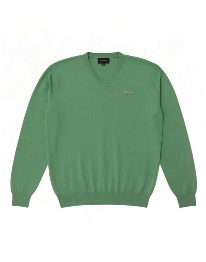Gant Maglione da uomo con scollo a V, grande cotone verde