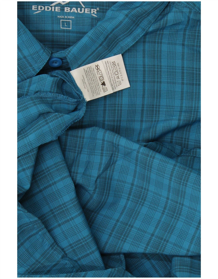 Eddie Bauer Camicia a maniche corte da uomo a quadri grandi in poliestere blu