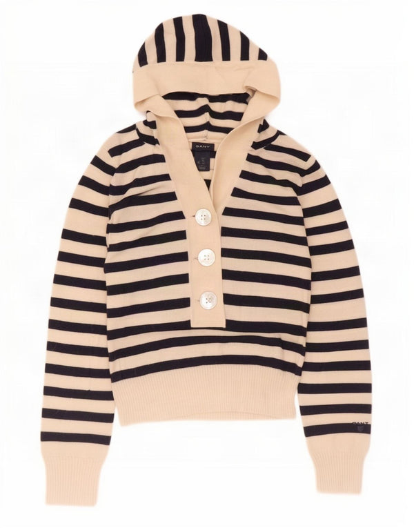 Maglione corto con cappuccio da donna Gant UK 10 piccolo in lana a righe bianche