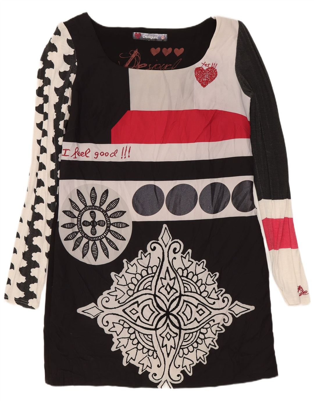 DESIGUAL Abito tubino grafico a maniche lunghe da donna EU 42 Grande floreale nero