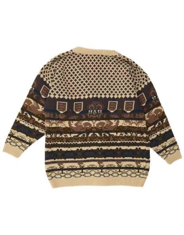 Maglione cardigan da donna Alessandra Morellini UK 16 Large Beige Fair Isle