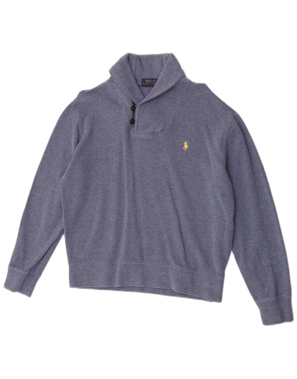 Polo Ralph Lauren Maglione da uomo con collo a scialle in cotone screziato blu medio