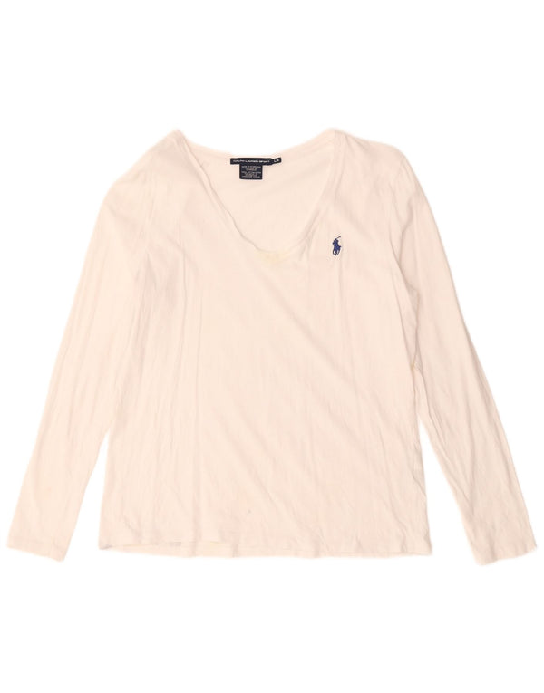 Top da donna a maniche lunghe Ralph Lauren UK 16 grande cotone bianco