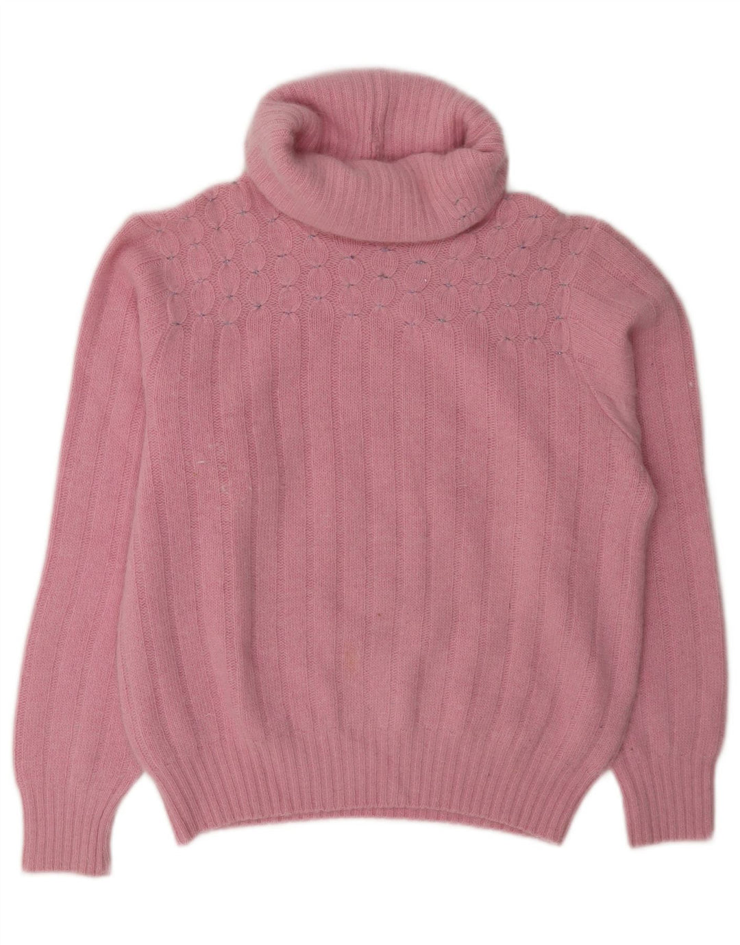 Maglione maglione vintage da donna con collo alto UK 14 rosa medio