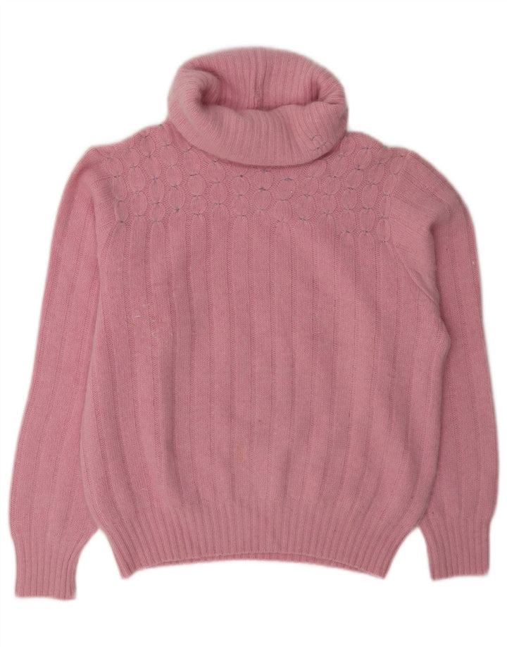 Maglione maglione vintage da donna con collo alto UK 14 rosa medio