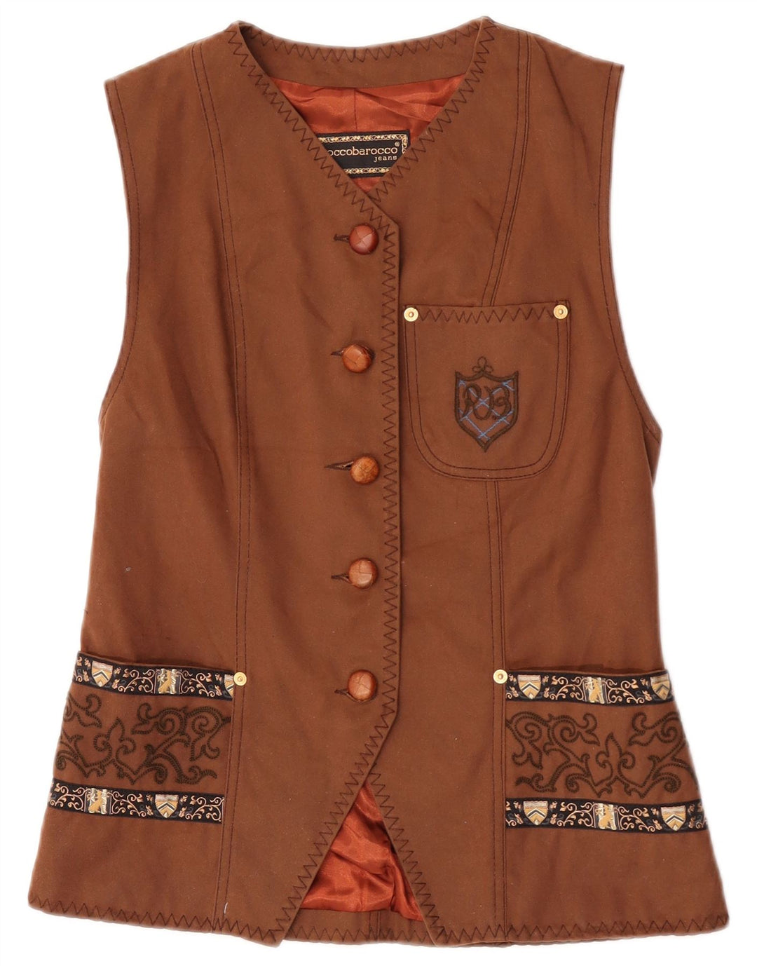 Gilet Donna Roccobarocco IT 40 Small Cotone Paisley Marrone