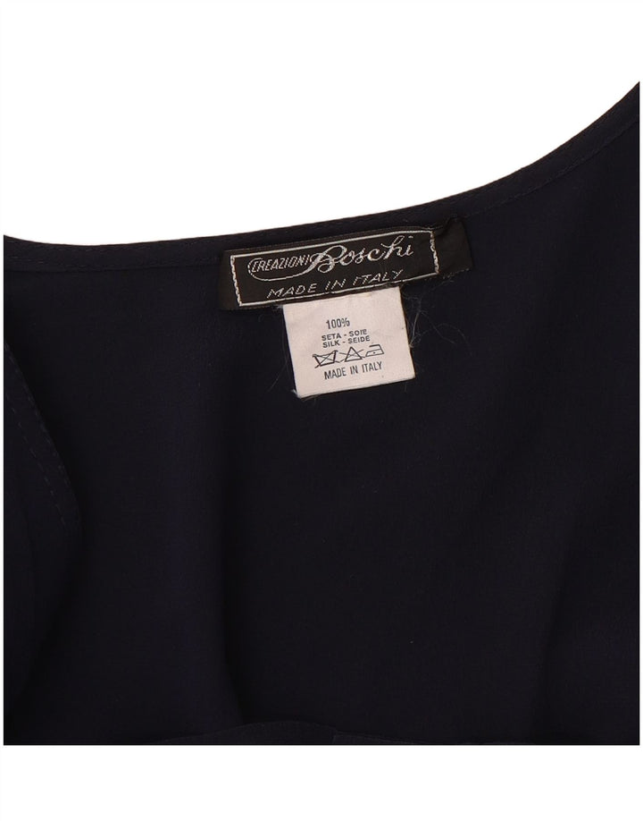 Giacca blazer doppiopetto vintage da donna UK 16 grande seta blu navy