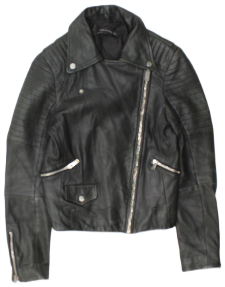 Giacca da motociclista in pelle corta da donna Zara UK 12 media nera