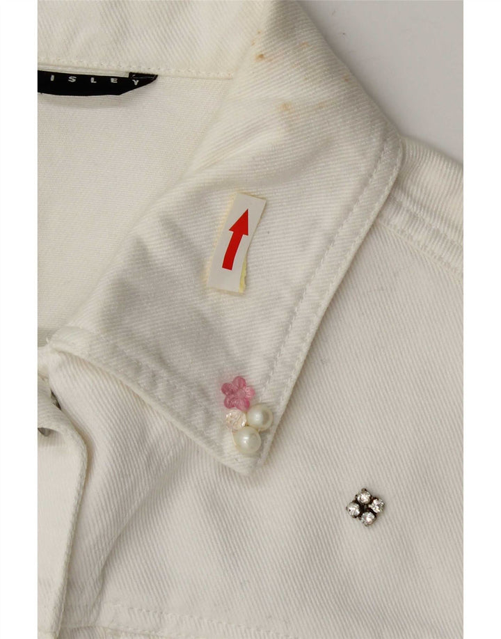 Giacca in denim da donna con maniche a 3/4 Sisley UK 4 XS bianca