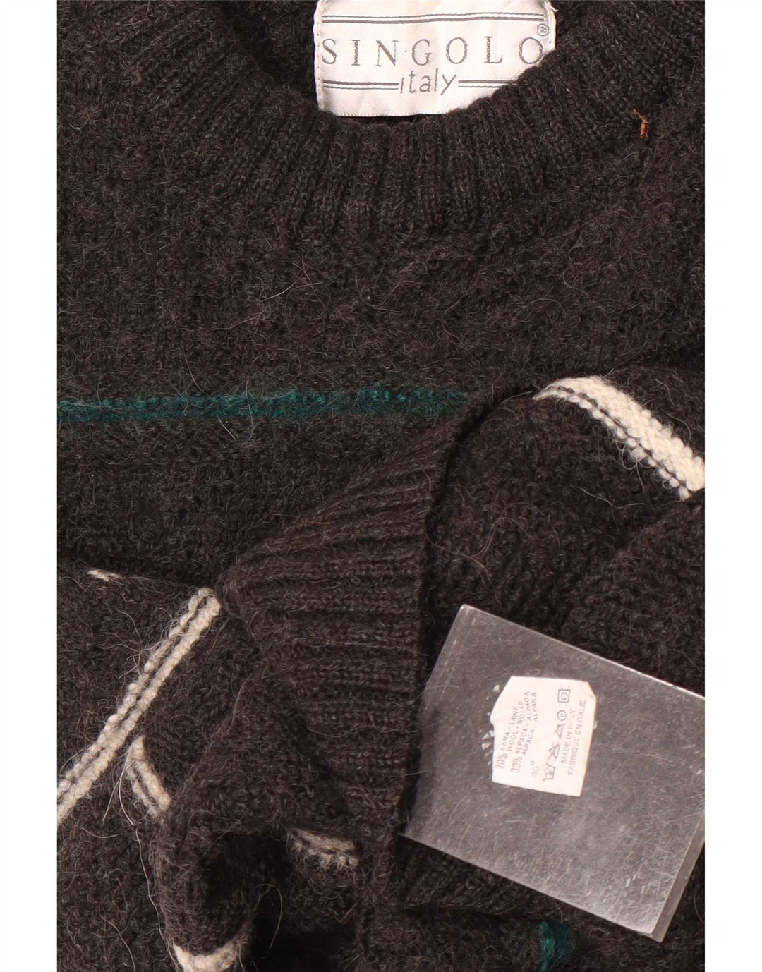 Maglione vintage da uomo girocollo in lana a righe grigio medio