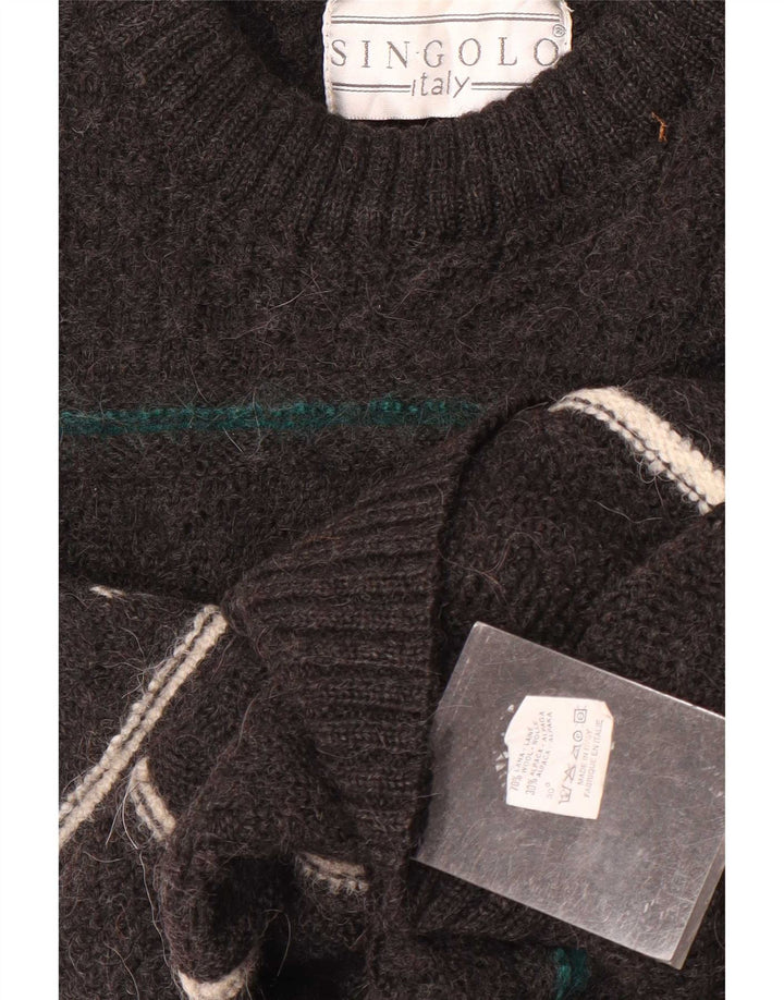 Maglione vintage da uomo girocollo in lana a righe grigio medio