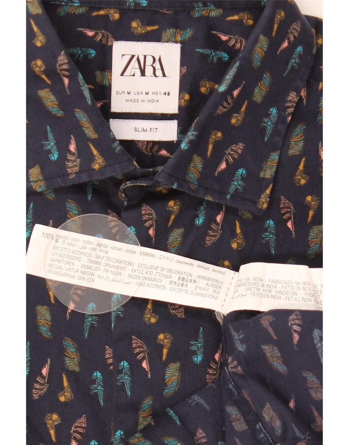 Camicia slim fit da uomo Zara con motivo astratto blu navy medio