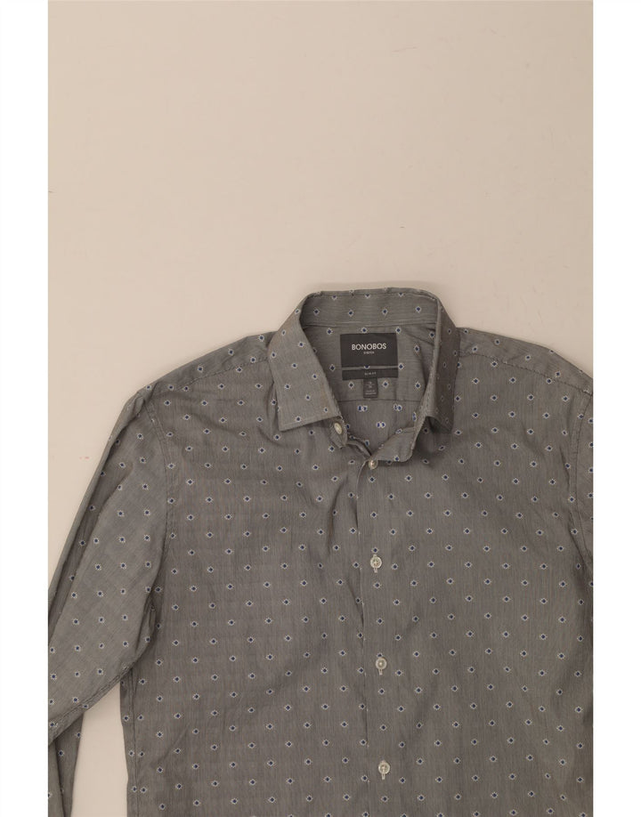BONOBOS Mens Abstract Pattern Slim Fit Shirt Size 16 Large Grey Cotton Vintage BONOBOS and Second-Hand BONOBOS from Messina Hembry 