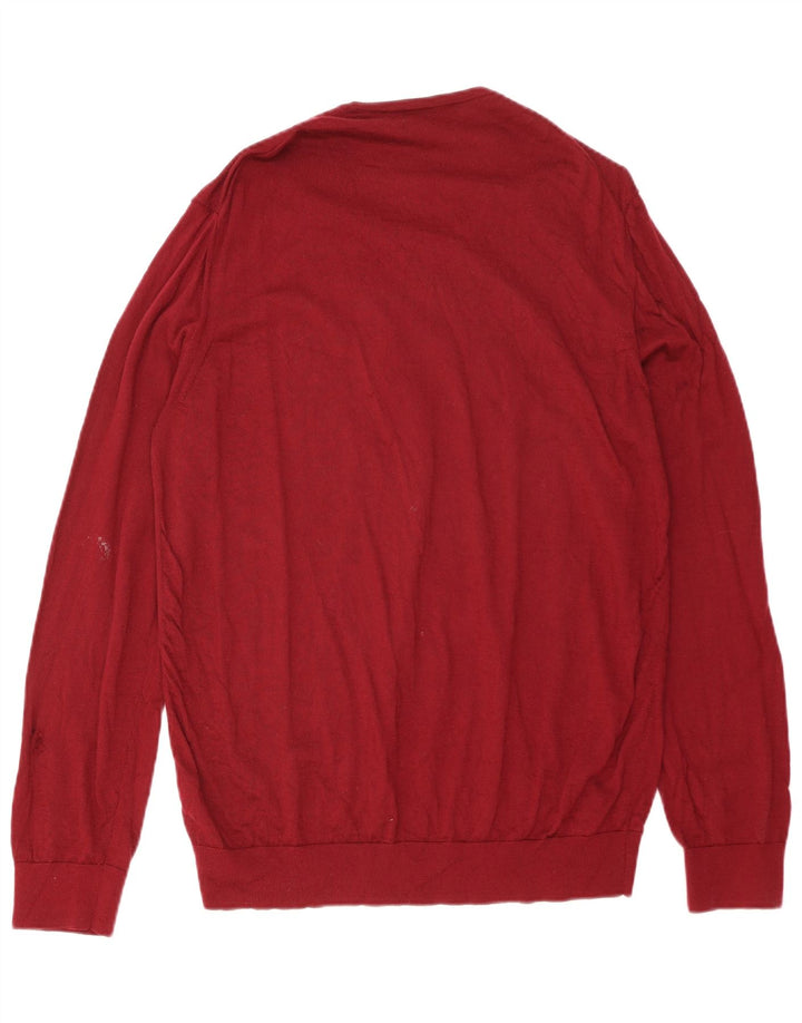 MARKS & SPENCER Maglione da uomo con scollo a V 2XL Lana merino rossa