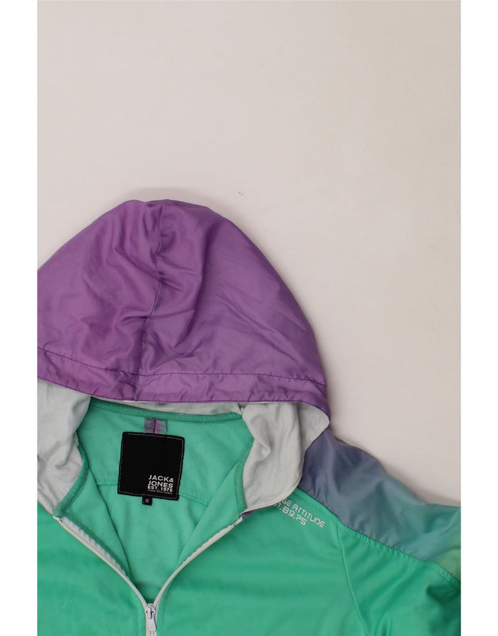 JACK & JONES Mens Zip Hoodie Sweater Medium Green Colourblock Polyester Vintage Jack & Jones and Second-Hand Jack & Jones from Messina Hembry 