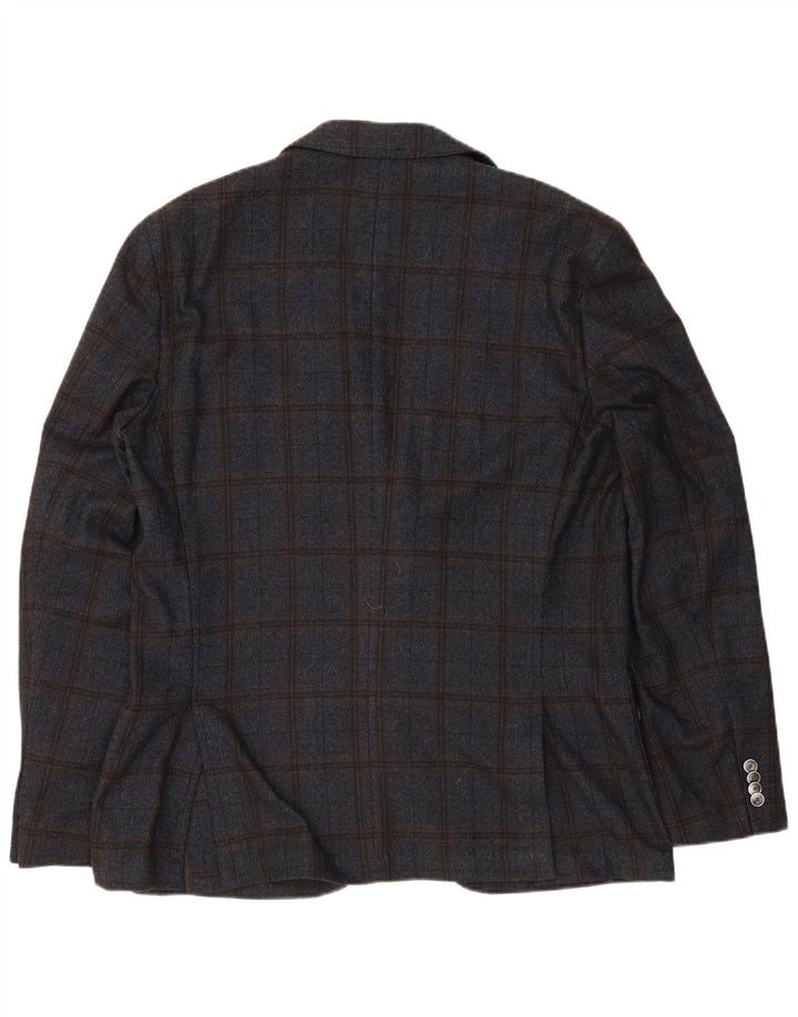 Giacca blazer da uomo a 2 bottoni Hugo Boss EU 56 3XL lana a quadri blu navy