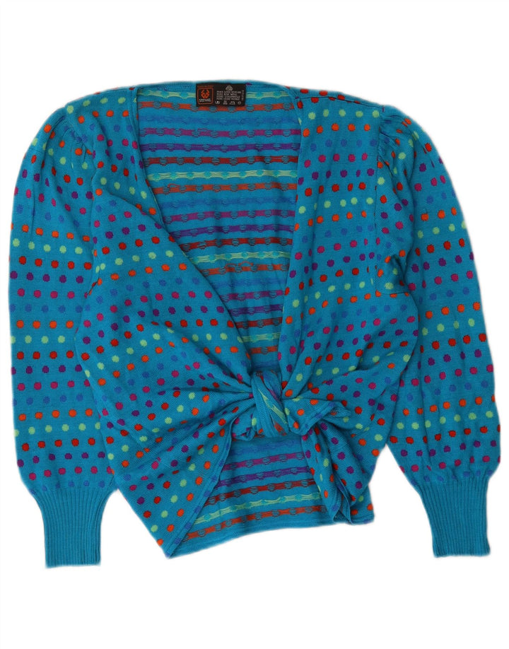 Stefanel Maglione cardigan da donna con cravatta sul davanti UK 16 Lana grande a pois blu