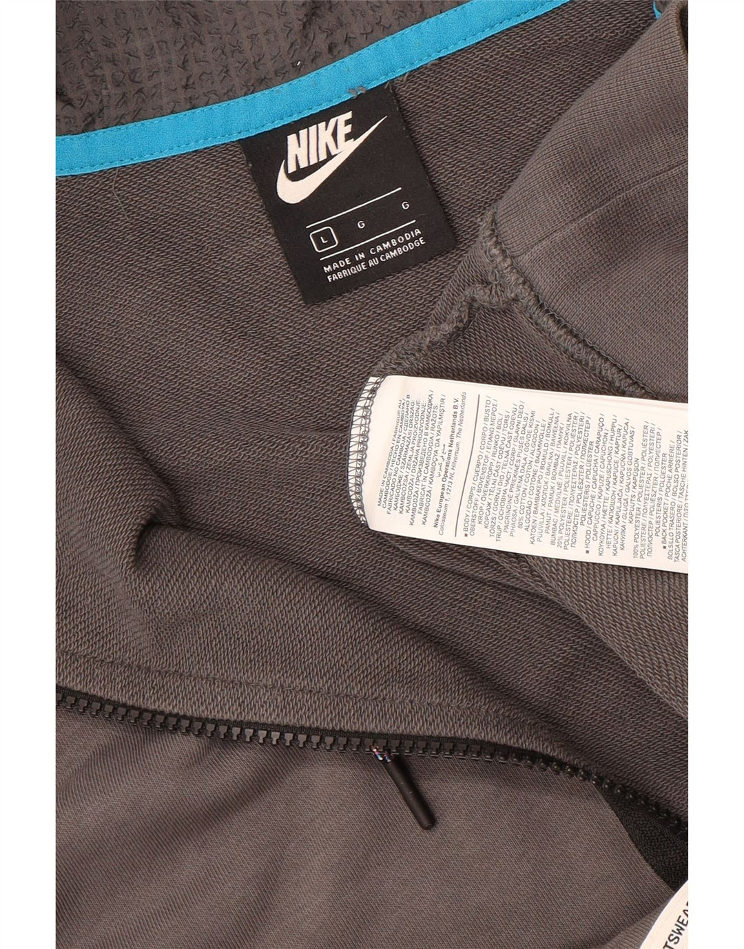 NIKE Felpa con cappuccio e zip con collo grafico e zip da uomo, grande, color grigio
