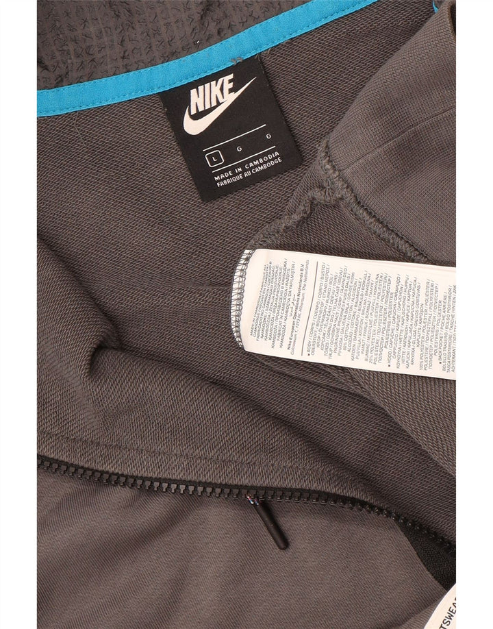 NIKE Felpa con cappuccio e zip con collo grafico e zip da uomo, grande, color grigio