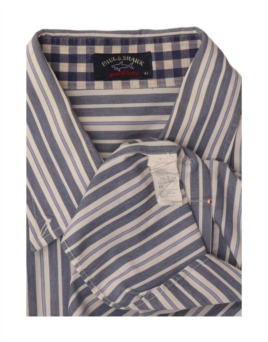 Camicia da uomo Paul & Shark taglia 43 grande cotone a righe blu