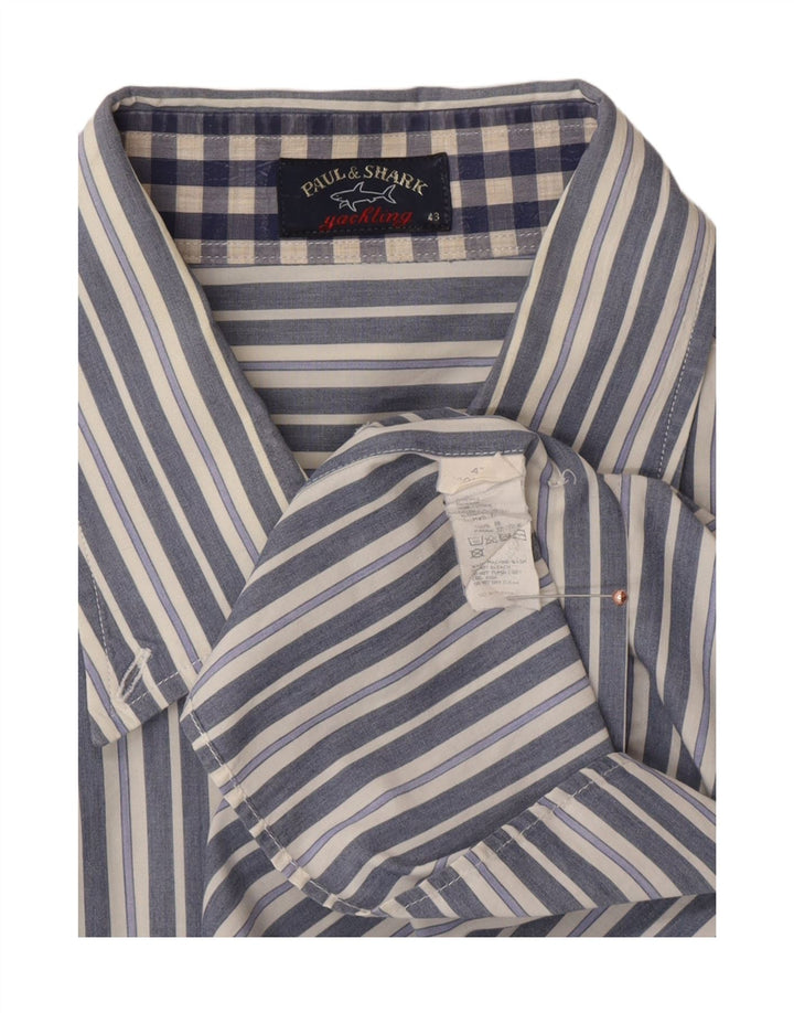 Camicia da uomo Paul & Shark taglia 43 grande cotone a righe blu